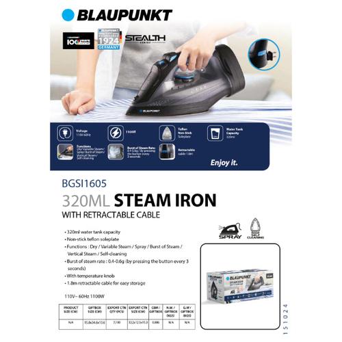 BLAUPUNKT 1100w Steam Iron w/ Retractable Cord