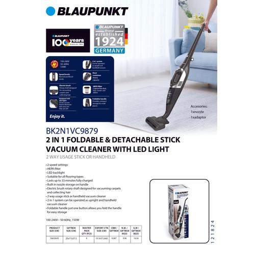 BLAUPUNKT 2-in-1 Foldable & Detachable Vacuum Cleaner w/ LED Light