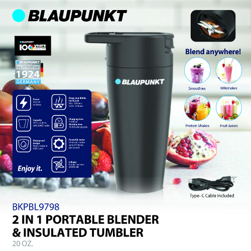 BLAUPUNKT 2-in-1 Portable Blender &  Insulated Tumbler