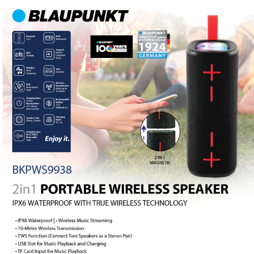 BLAUPUNKT 2-in-1 Portable Bluetooth Speaker