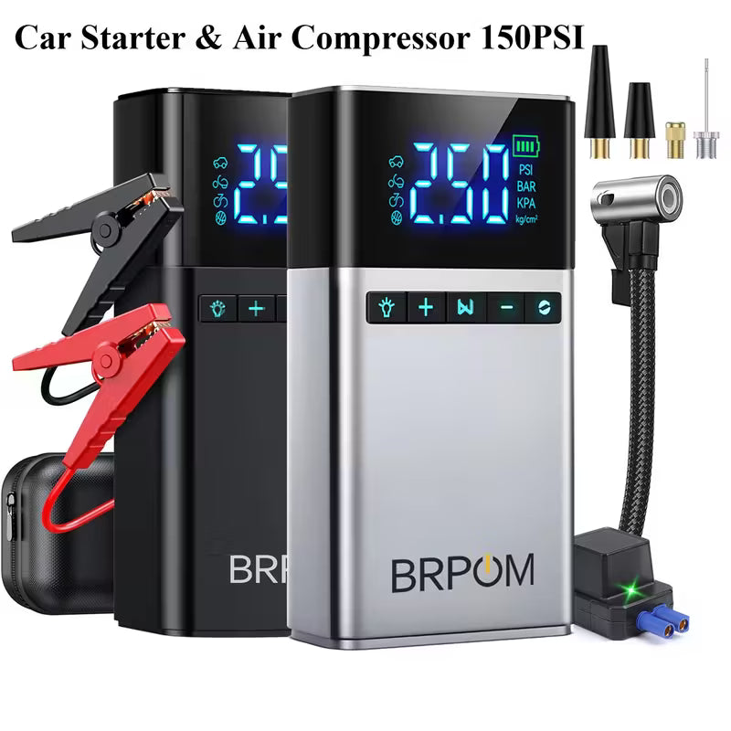 BRPOM 4-in-1  Car Jump Starter, Portable Air Compressor, Power Bank LED Light
