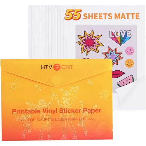 HTVRONT Printable Vinyl Sticker Paper - Inkjet & Laser Printer, 8.5"X11"