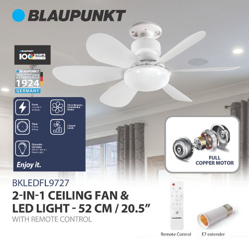 BLAUPUNKT Socket Fan w/LED Light /w Remote - 20.5"