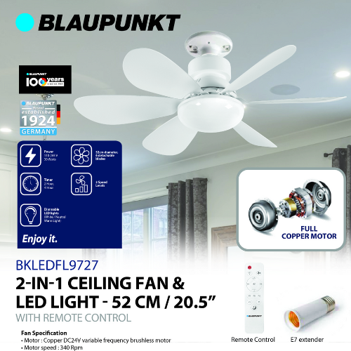 BLAUPUNKT Socket Fan w/LED Light & Remote - 20.5"