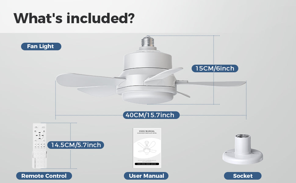 16 Inch Socket Fan Light with w/ Remote & App Control 6 Speed 3 Color Dimmable