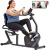 Sunny Health & Fitness Heavy-Duty Recumbent Smart Bike, Wide Cushioned Seat & Back