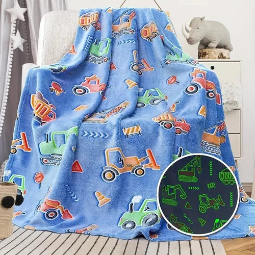 Car Tractor Pattern Fluorescent Flannel Blanket 50" x 60"