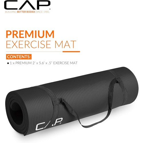 CAP Barbell 1/2-Inch High Density Exercise Yoga Mat with Strap