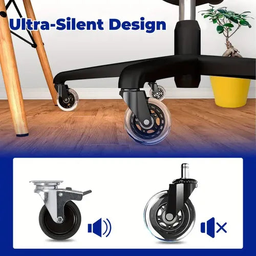3" Heavy Duty Mute Office Chair Set of Rubber Castor Wheels - 5 Pcs