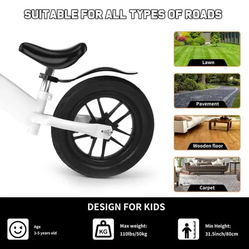 Toddler Balance Bike 12 Inch w/ Integrated Inflatable Wheel