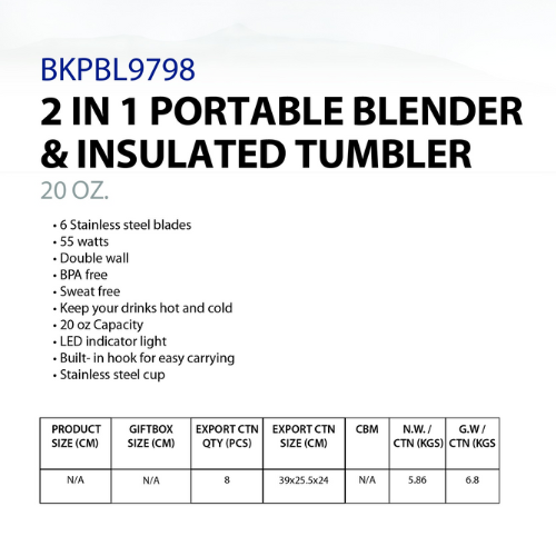 BLAUPUNKT 2-in-1 Portable Blender &  Insulated Tumbler