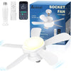 16 Inch Socket Fan Light with E26/E27 Base w/ Remote & App Control 6 Speed 3 Color Dimmable