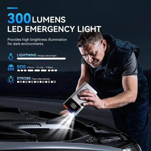 BRPOM 12V Car Jump Starter with LED Light & Large LCD Screen - 4000A