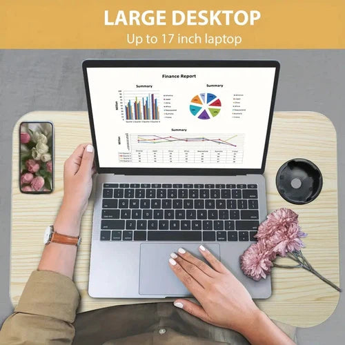 Foldable Lap Desk w/ Cup Holder, Laptop Slot, Storage Drawer