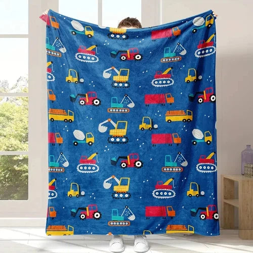 Cozy Construction Vehicles Flannel Blanket