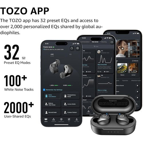 TOZO NC9 Hybrid Active Noise Cancelling Wireless Earbuds, IPX6 Waterproof Bluetooth 5.3