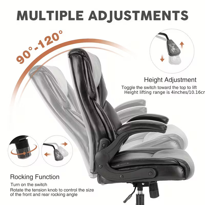 OLIXIS PU Leather Ergonomic Executive Office Chair w/ Flip-up Arms