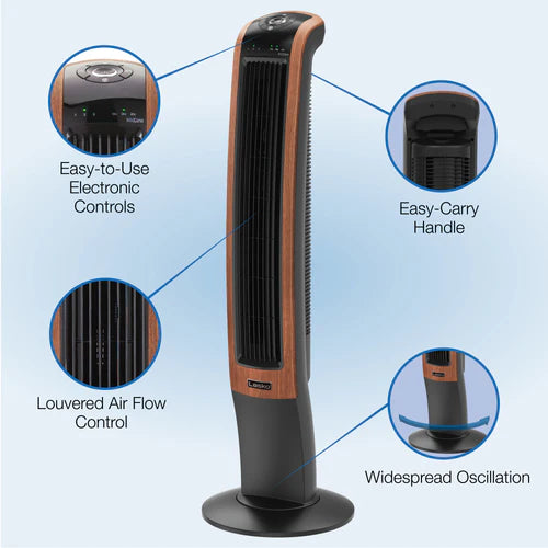 Lasko Oscillating Tower Fan, Bluetooth, 42", Woodgrain,