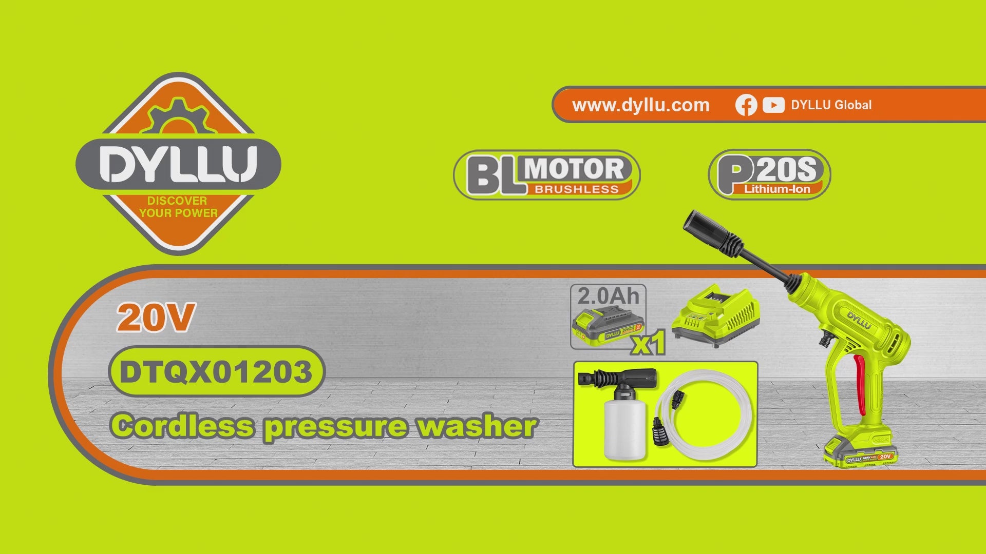 DYLLU Cordless Pressure Washer w/ Foam Bottle (TOOL ONLY)