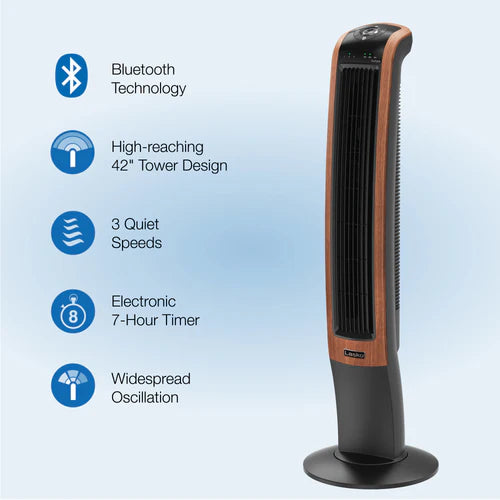 Lasko Oscillating Tower Fan, Bluetooth, 42", Woodgrain,
