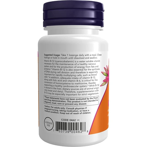 NOW Supplements, Vitamin B-12 5,000 Mcg, with Folic Acid, Nervous System Health