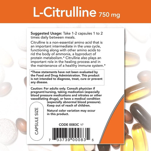 Now Foods L-Citrulline 750 Mg 