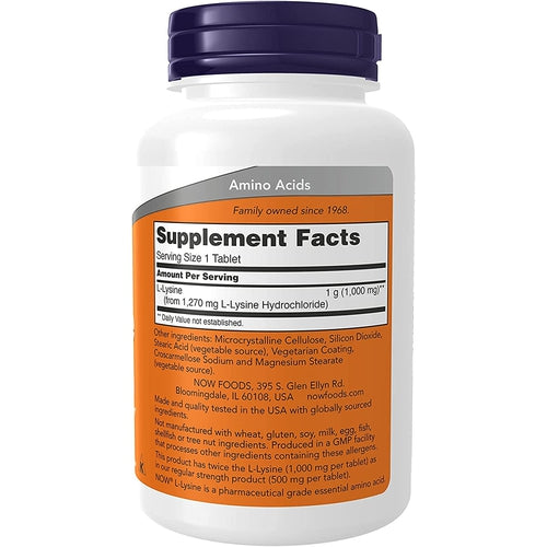 NOW Supplements, (L-Lysine Hydrochloride) 1,000 Mg (Double Strength)