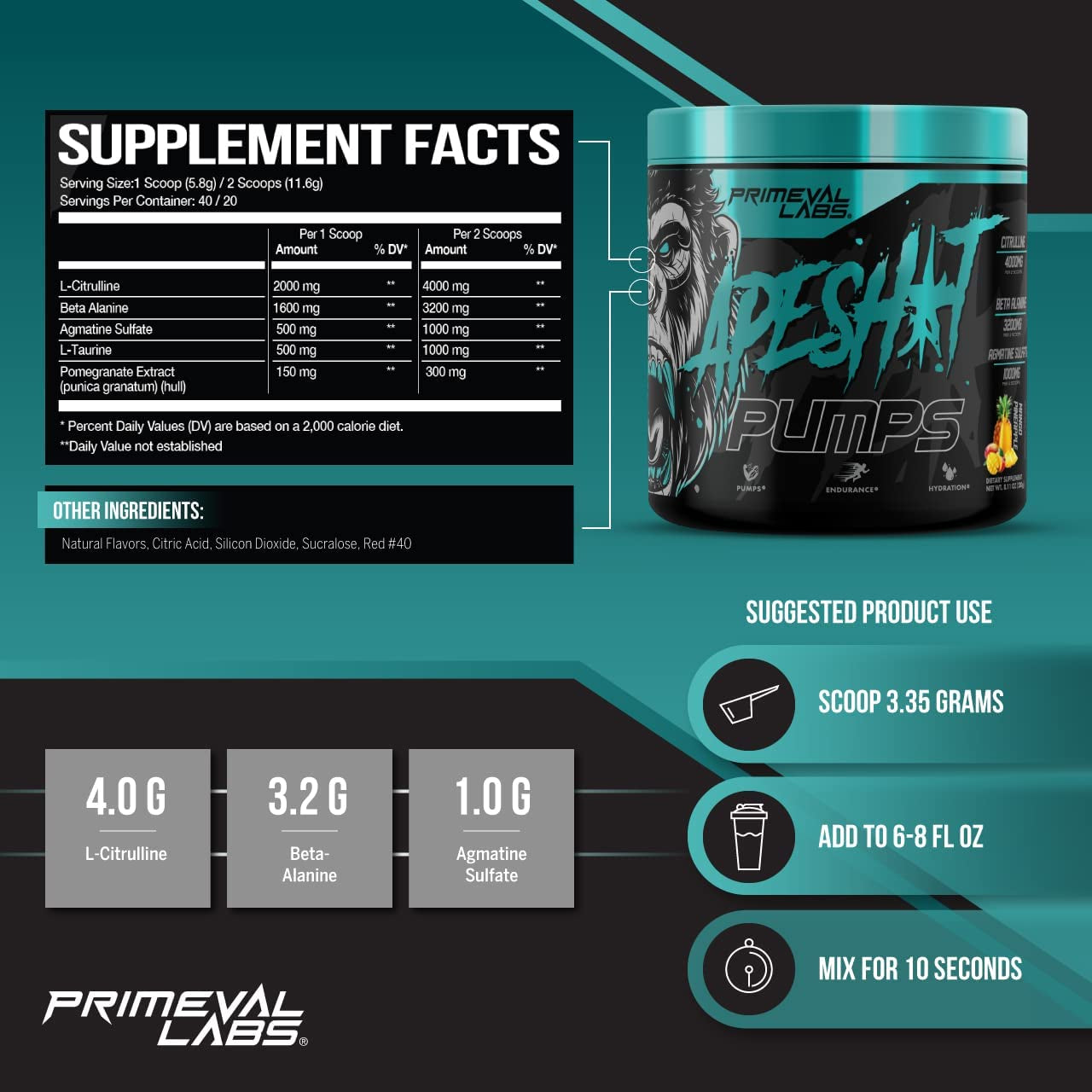 Primeval Labs Ape Sh*t Pumps Natural Pre Workout Caffeine Free 