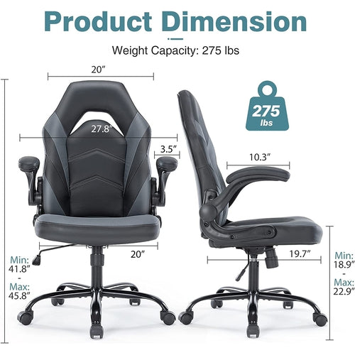 Ergonomic Office/Gaming Chair with Flip-Up Armrests and Lumbar Support