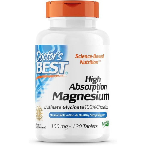 Doctor's Best Magnesium Glycinate Lysinate, 100% Chelated 100 Mg, 120 Tablets