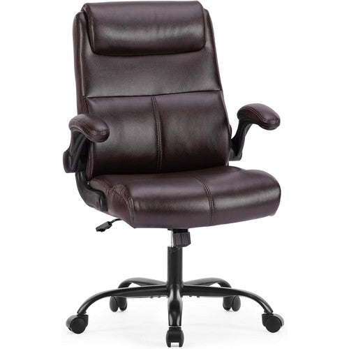 Sweetcrispy Executive Office Chair w/ Lumbar Support, PU Leather & Flip up Arms