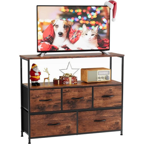 Sweetcrispy TV Stand for Bedroom, 5 Fabric Drawers