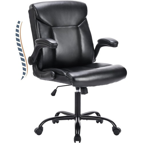 Sweetcrispy Executive Office Chair w/ Lumbar Support, PU Leather & Flip up Arms