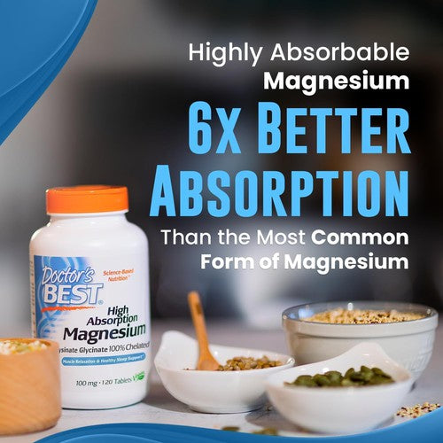Doctor's Best Magnesium Glycinate Lysinate, 100% Chelated 100 Mg, 120 Tablets