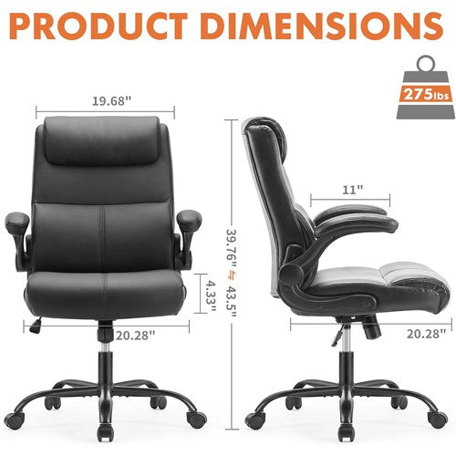 Sweetcrispy Executive Office Chair w/ Lumbar Support, PU Leather & Flip up Arms