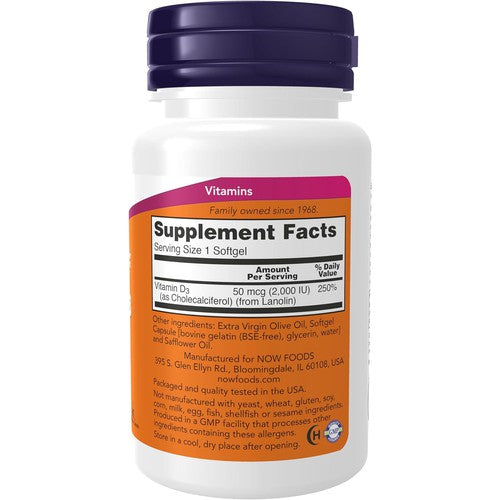 NOW Supplements, Vitamin D-3 2,000 IU, 240 Softgels