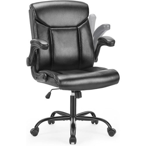 Sweetcrispy Executive Office Chair w/ Lumbar Support, PU Leather & Flip up Arms
