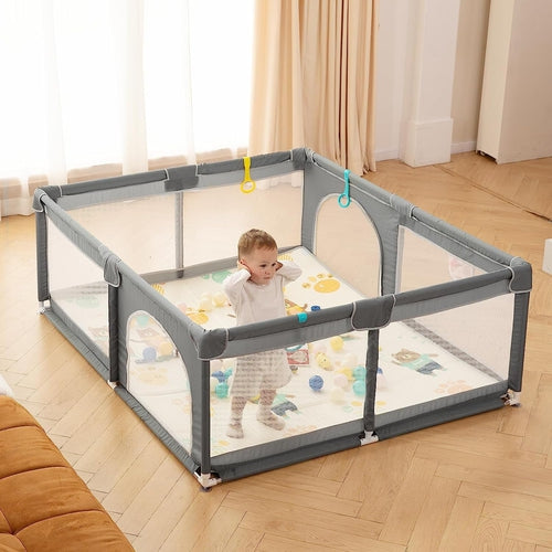 Baby Playpen, 71"X59" Extra Large with Gate (Gray)