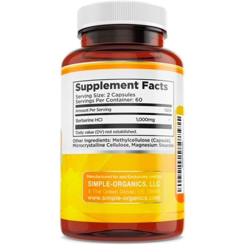 Simple-Organics Berberine 500Mg (1000Mg per Serving) - 120 Capsules