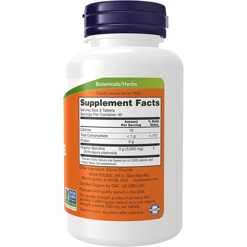 NOW Supplements Spirulina 1000 Mg (Double Strength), 120 Tablets
